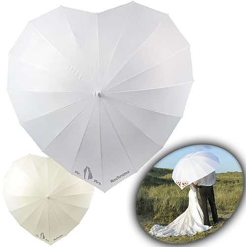 iX-brella Hochzeitsschirm Brautschirm Wedding Heart - personalisiert mit Name - Liebespaar klein - weiß oder creme