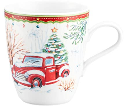 Seltmann - 65296 - Weihnachtsbecher mit Henkel, Weihnachtsauto, Porzellan, 400ml, 1 Stück