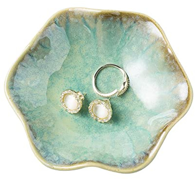 BEUNAIZER Plateau à bijoux en céramique pour bijoux, porte-clés, assiette décorative, cadeau pour amis, sœurs, filles, mères (vert émeraude)