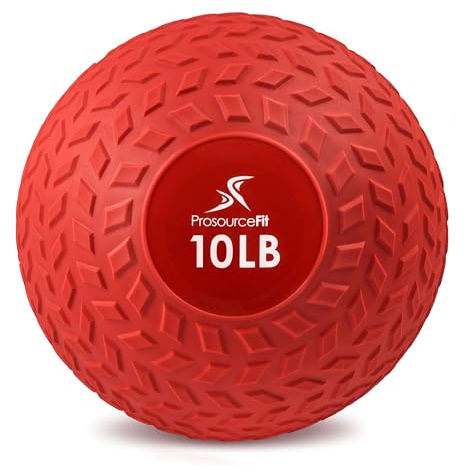 ProsourceFit Slam Medicine Ball, Tread Textured Grip Dead Weight Balls for Strength and Conditioning Exercises, Cardio and Core Workouts, 10lb, Red