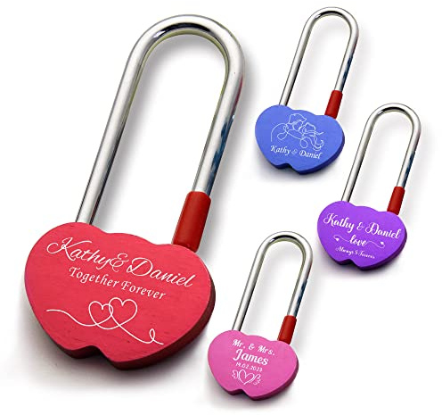 Personalised Lock Engraved Padlock Love Locks for Her Him Girls Couples Lover Custom Gift Birthday Anniversary Wedding Christmas Trip Travel Valentines Day in Double Heart Shape(Red Design1)