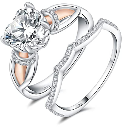 JewelryPalace Infinity Liebe Herz 2.2ct Zirkonia Promise Ring Damen, Verlobungsring Silber 925 Rosegold, Unendlichkeits Simulierter Diamant Hochzeitsring Trauringe Vorsteckring Band Set Frauen 57