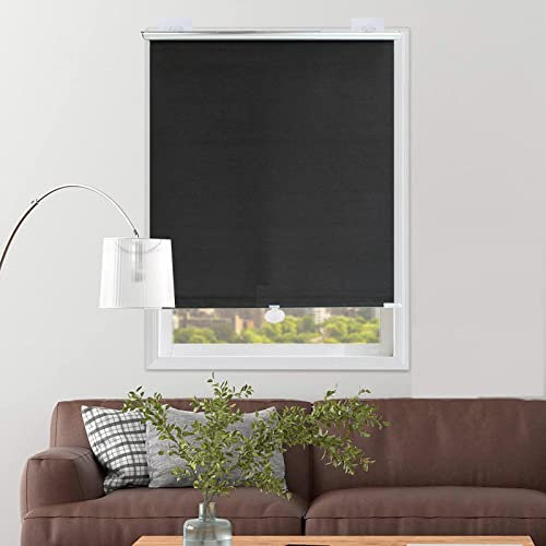 Stoff-Schattier-Rollos Tragbar Verdunklungsrollo Saugnäpfen-Fensterrollos einziehbare Höhe 0-125cm Lichtundurchlässig Gardinen blauer Rolladen mit Federsystem Rollo schnurlose,Black-30×125cm（12*49in）