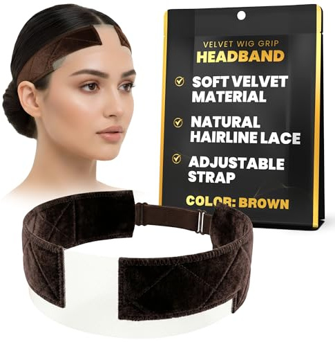 Ultimate Wig Band to Hold in Place Non-Slip Velvet Wig Grip Headband with Ear Cut Outs Adjustable Silicone Free Fix Band, Lace Front & Headband Wigs (Brown)