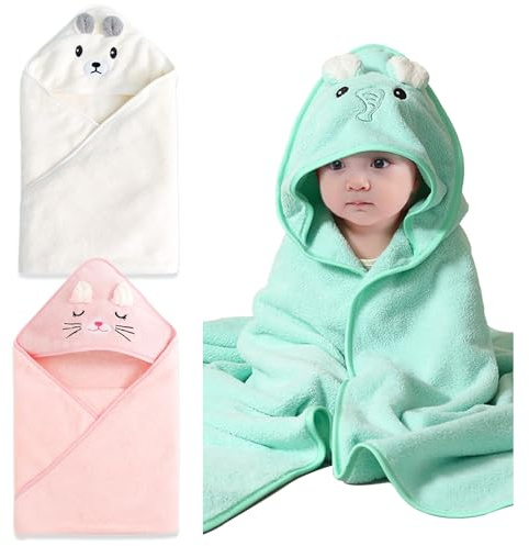 Beiktehy 3 Stück Kapuzenhandtuch Baby 80 x 80 cm Babybadetücher, Kapuzenhandtücher Baby Babyhandtüch Große Korallenvlies Weiche Super Saugfähige Kapuzenbadetüch Badehandtüch mit Kapuze für Kleinkinder