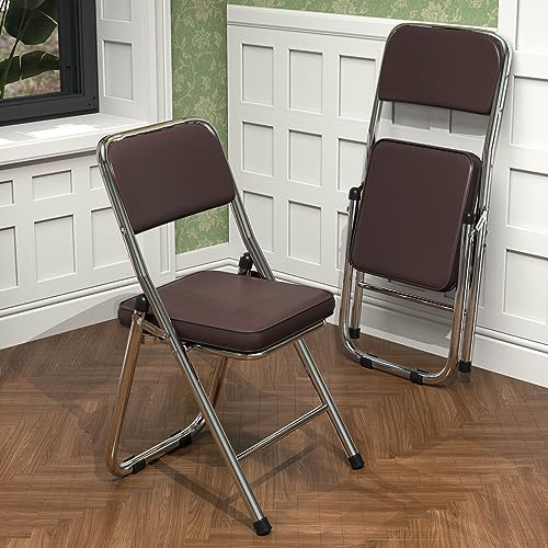 PIPIPOXER 1er Set Esszimmerstühle, Platzsparend Faltstuhl PU Gepolsterter Klappstuhl mit Rückenlehne, Klappstühle Wohnzimmerstuhl Küchenstuhl, bis 175 kg belastbar, Metallbeine, 45x46x82cm, Braun