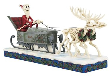 Enesco Disney Traditions Collection by Jim Shore The Nightmare Before Christmas Santa Jack in Sleigh and Skull Reindeer Figurine- Hand Painted Crafted Collectible Disney Figurines Home Decor, 6.5 Inch