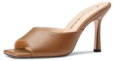 Castamere Donna Quadrata Aperte sulla Punta Sandali Alto High Spillo Tacco Heel Slip-on Ciabatte Moda Scarpe Dress Casual Estate Scarpe 9 CM Heels Marrone 40 EU