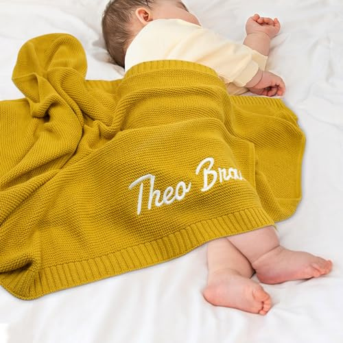 TICBIK Personalisierte Babydecke mit Namen Baumwolle Strickdecke Baby