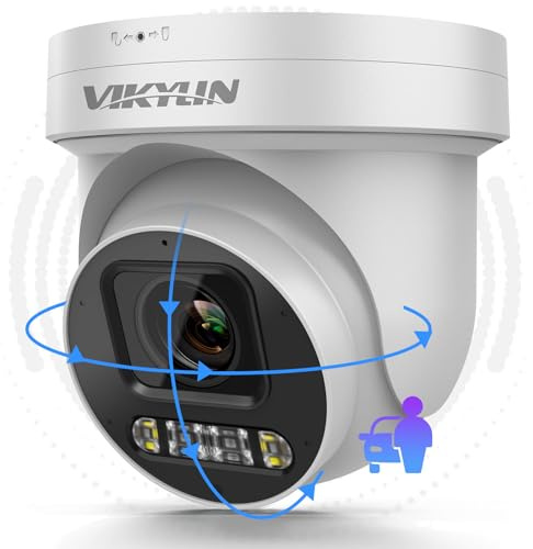 VIKYLIN 4K 8MP POE IP PTZ Camera Outdoor,5X Optical Zoom 2.7~13.5mm Lens Full Color Night Vision,AI Human/Vehicle Detection, Spotlight&Sound Alarm,2- Way Audio,SD(512GB),IP67,NDAA Complaint