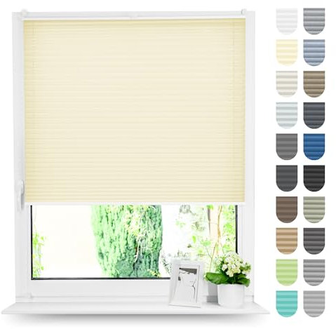 Tom'Shop Plissee Klemmfix ohne Bohren Sonnenschutz Plisseerollo Jalousie Lichtdurchlässig und Blickdicht für Fenster & Tür (NELA Creme B120cm x H100cm)