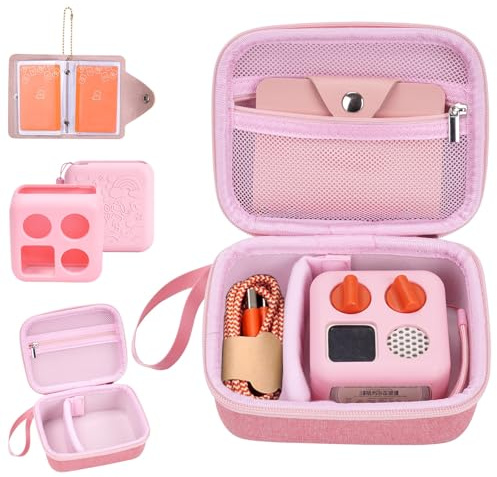YouKnow Hard Case and Silicone Cover for Yoto Mini Player, Kids Audio Music Accessory with Card Case Holder for up to 10 Cards (Pink)