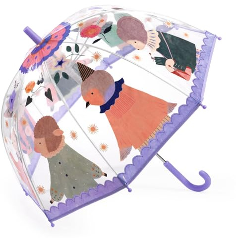 Djeco DD04719 Kinder-Regenschirm Natur | mit bunten Musiker Tieren | durchsichtiger Kinderregenschirme | Mädchen | Kinder | transparenter Kinderschirm Stockschirm
