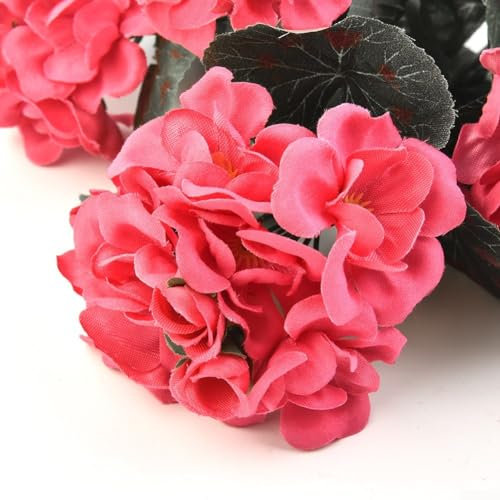 Realistische Begonie, künstliche Blumen, fühlen sich echt an, Seidengeranien, rote und rosa künstliche Pflanzen für Hochzeitsfotografie (dunkelrosa)