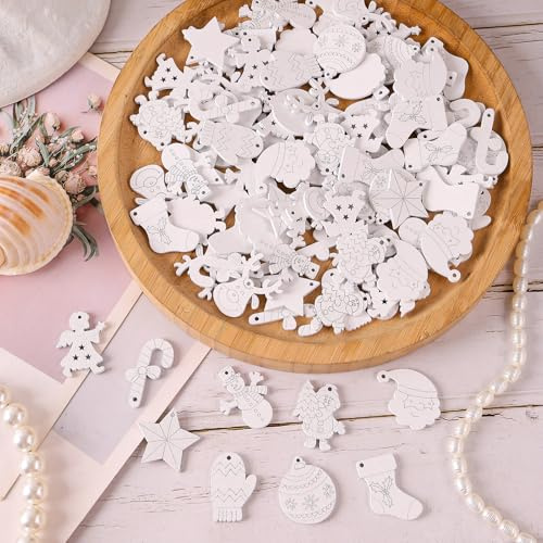 HERZNONE 200pcs Weihnachten Streudeko aus holz Holzanhänger Mini Holzdeko Weihnachtsbaumanhänger Weihnachtsdeko Streudeko DIY Basteln Tischdeko Homedeko Weihnachten Schmuck (weiß-B)
