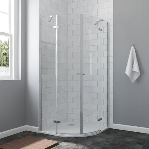 AQUABATOS Duschkabine Viertelkreis 90x90 x 195 cm mit SMC Duschwanne Duschtasse weiß Pendeltür Drehtür Festteil Sicherheitsglas Nano Beschichtung Rahmenlos Design Runddusche Duschabtrennung Halbrund