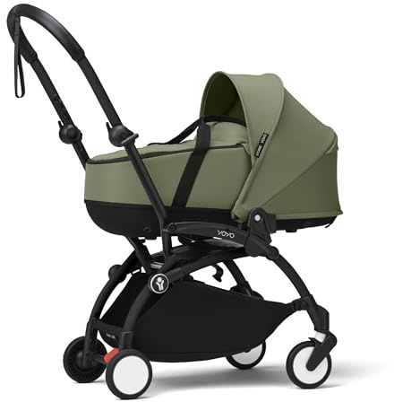 Stokke YOYO3 Kinderwagen mit Liegewanne (Olive) - Inklusive Rahmen (Black), Liegewanne, Doppelmatratze, Fußbezug, gepolstertem Schultergurt und schützender Aufbewahrungstasche