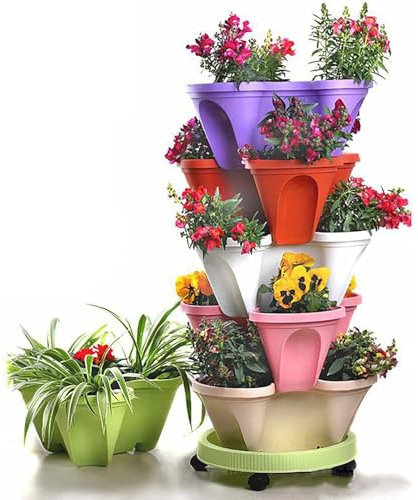 MAYFABD Jardinière Verticale pour Fraises Tour de Jardin Empilable à 6 Niveaux Jardinières Empilables pour Herbes et Légumes Intérieur Extérieur Porche Décor Jardin Vertical,F
