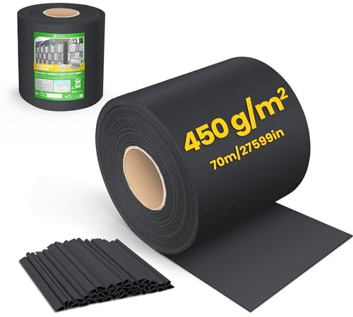 VOUNOT® Telo Frangivista in PVC per Recinzione Giardino, 19cm x 70m, 450 g/m², Strisce per Protezione della Privacy, Rotolo Frangivista con Clips di Fissaggio, Nero
