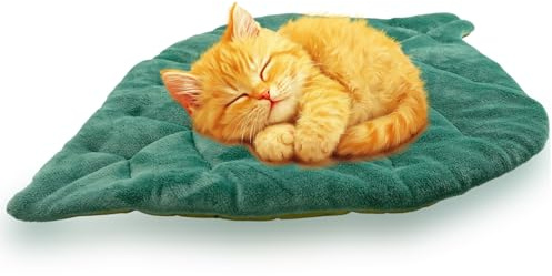 Romaneco Leaf Shaped Self-Warming Cat Bed Mat – 26x20 Flannel & Cotton Pet Pad, Warm Pet Cat Mat for Indoor, Soft Kitten Cushion & Puppy Mattress (Green)