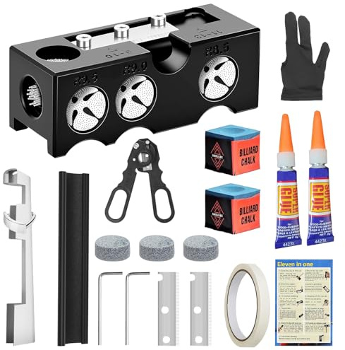 Krbnk 11 in 1 Billard Pool Queue Tip Shaper Pool Queue Spitzen Ersatz Kit Pool Queue Reparatur Kit Pool Stick Tips Ersatz Kit Queue Tip Shaper Pool Queue Zubehör