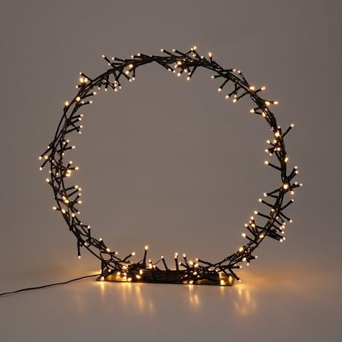 Spetebo LED Ring schwarz mit Standfuß - 38 cm - Metallkranz warm weiß beleuchtet mit Timer - Clusterring Lichterkette Advent Weihnachten Dekoration für Innen und Außen