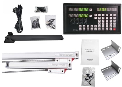 Bilancia lineare digitale accurata DRO-2V Display digitale AC90-260V e 2 pezzi 0-1000mm lineare in vetro encoder reticolo righello for torni fresatrici per Fresatrici Torni,Accessori di Montaggio(0.00