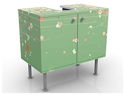 Lavabo ajustable de diseño moderno con fondo de resorte, 60 cm de ancho, pequeño mueble de tocador para baño, mueble de base plana estrecha con armario y lavabo, 60 x 55 x 35 cm