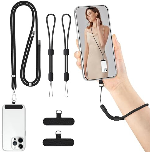 mylovetime Phone Lanyard, Adjustable Mobile Phone Lanyard Crossbody, Phone Neck Strap Include 2 Phone Wrist Strap Anti Theft with 2 Patches Compatible with Iphone Wrist Strap for Most Smartphones