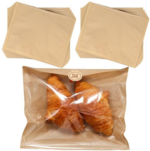 100 Pcs Kraft Paper Sandwich Bags,21x25 cm Paper Bags for Food Toasty Bags Cake Bags Paper Food Bags with Sticker,Reusable Food Lunch Bags for Sweets Cookies Snacks Baking Food Packaging (Brown)