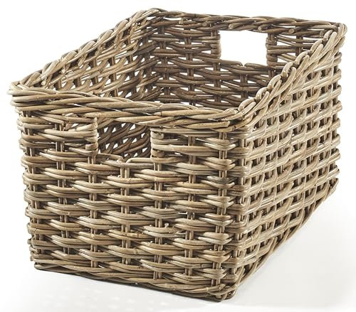 Kobolo Rattankorb eckig, Kubu grey Gr. L, 51x37x30 cm, Aufbewahrungskorb & Dekokorb, nachhaltig, vielseitig, ideal für Wohnzimmer, Kinderzimmer, Küche, Bad, Spielzeug & Organisation