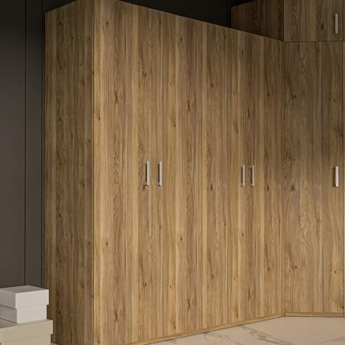 Forte ECONOBOX 2 Kleiderschrank 175 180, 4-türiger Drehtürenschrank mit Einlegeböden und Kleiderstange, Holzwerkstoff, Mauvella Eiche Dekor, 177,5 cm breit, 210,5 cm hoch, 54,2 cm tief