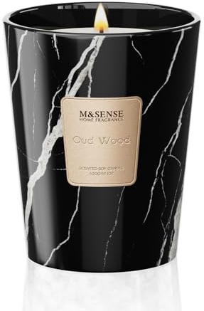 M&SENSE Oud Wood Soy Scented Candle | 14,1 oz modern marmor burk | -hour burn time for home scented