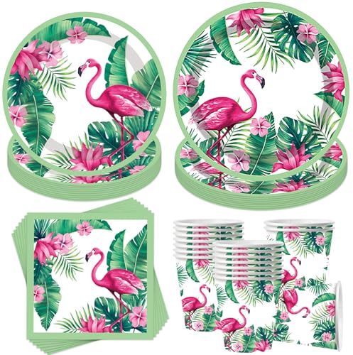50 Stück Flamingo Partygeschirr Set,Flamingo Geburtstag Deko,Partygeschirr Hawaii,Hawaii Party Pappteller Becher Servietten,Partyzubehör Geschirr,für Geburtstag Partydeko Tischdeko für 10 Gäste