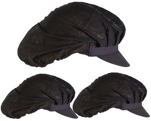 Kochmützen für Damen, elastische schwarze Kochmütze mit Krempe, atmungsaktives Netzgewebe, Küchen-Haarnetze für Gastronomie, Haarnetze für Gastronomie, Köche, Haarnetze für Gastronomiearbeiter, 3