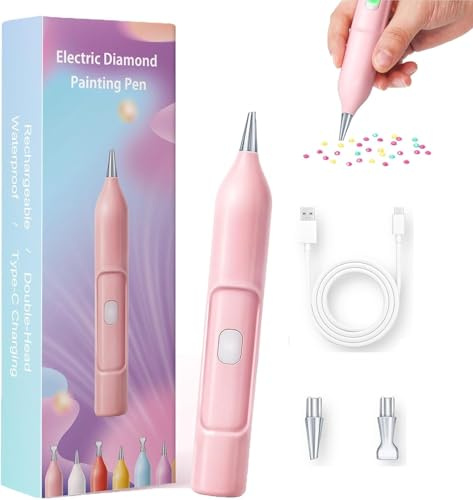 Ezypen Stylo de peinture diamant électrique, avec technologie sous vide, rechargeable IPX5, étanche, 2 pointes de rechange, rose
