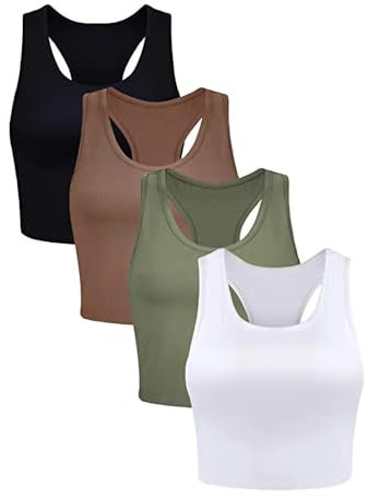 TXLEAPEY 4-teiliges Sport-Basic-Weste-Crop-Top for Damen, einfarbig, Rundhalsausschnitt, elastisches Tanktop, Sommer, atmungsaktiv, weich, for Fitnessstudio, Übungstanks(S)