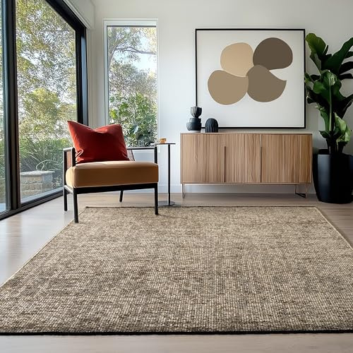 HomebyHome Baumwolle Teppich Beige 140x200 cm - Waschbar, Boho-Stil, Vintage Kelim, Kurzflor, rutschfest & Weich, Einfarbig Meliert, Für Wohnzimmer, Schlafzimmer, Büro & Küche