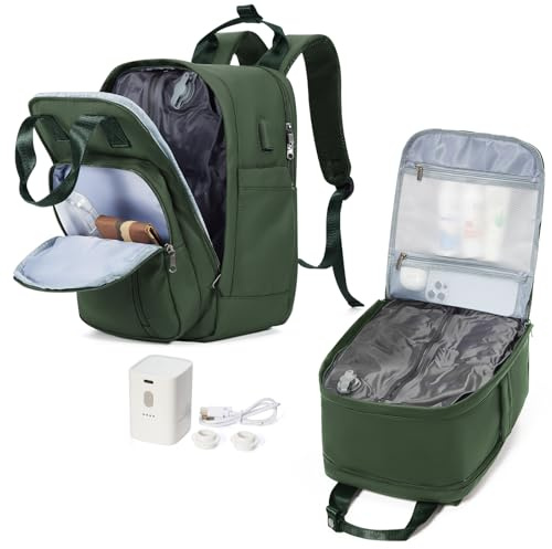 suradar Mochila al Vacio con Bomba Vacuum Backpack Mochila Compresion al Vacio Viaje Cabina Avion 40x20x25 Equipaje de Mano con Sistema de Compresion para Hombre y Mujer Verde Oscuro