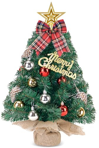 Zavothy Mini Albero di Natale 60 cm Realistico Alberello Stilizzato da Tavolo con Tronco Artificiale Decorato con Pigne Addobbato​ Pronto in 5 Minuti​ (Verde, 60cm)