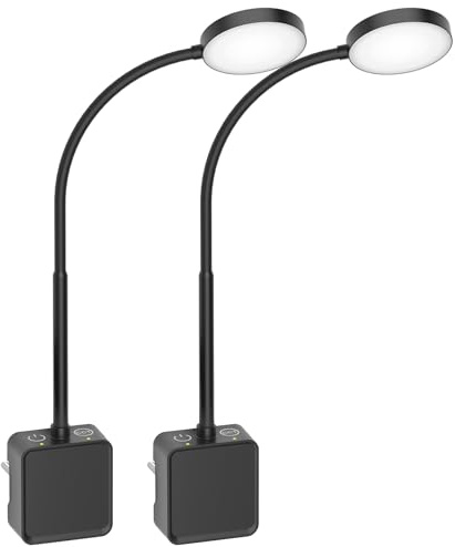 PRINCEWAY LED Steckdosenleuchte Leseleuchte Dimmbar, 2er Pack LED Schwanenhals Steckdosen Lampen Wand Schwarz, Zwei Berühren Schalter, 3er Beleuchtungsfarb Modi, 110° Breiter Lichtwinkel