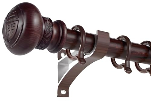 Bastone per tenda scorrevole silenzioso in noce rustico – 320 cm (160 cm x 2) – perfetto per tende plissettate con occhielli e pizzico – binario di trattamento per finestre in stile fattoria