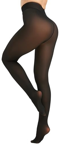 DUCMODA Fleecefodrade termiska strumpbyxor, falska genomskinliga vinterstrumpbyxor, enkelsöm bred midjeband hög midja stretch ren tjock strumpa, Svart, L