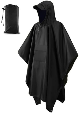 ViKKent Regenjacke Regenponcho, Wasserdichter Regencape mit Kapuze Taschen, Wiederverwendbar, 3 in 1 Multifunktionaler Regencape für Picknick Jagd Camping Wandern