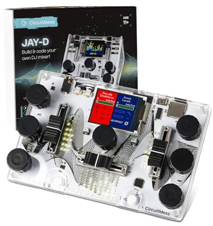 CircuitMess Jay-D V2 - Kit mixer fai da te per DJ, costruisci una scheda DJ funzionante, adatto ai principianti per bambini e ragazzi (12+), impara l'elettronica, mescola tramite scheda SD, aggiungi