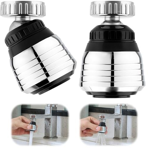 2 PCS Aérateur de Robinet Rotatif à 360°, Accessoire de Robinet Cuisine, Filtre pour Robinet, Aérateur de Robinet à 2 Modes avec Adaptateurs, Adapté pour Robinet Douche Cuisine et Salle de Bain