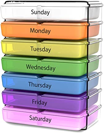 Organizador de pastillas de 7 días, 4 veces al día (desayuno, almuerzo, cena, hora de acostarse), estuche semanal para medicamentos y vitaminas, pastillero diario portátil compacto