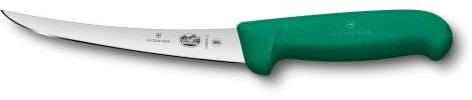Victorinox Fibrox Ausbeinmesser, Scharfes Küchenmesser für Fleisch und Fisch, 15 cm, Gebogene Klinge, Schmal, HACCP Farbgriff, Rutschfest, Grün