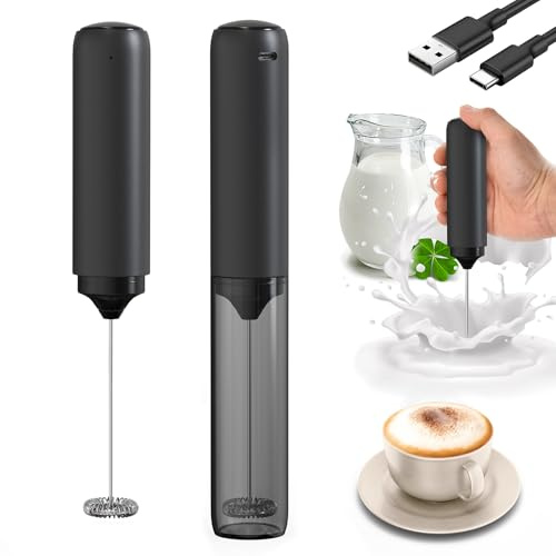 Mousseur à Lait Électrique, Mousseur de Lait Avec Tube de Rangement, Mousseurs à Lait Portable 14 000 Tr/Min, Milk Frother pour Matcha Lattes, Cappuccinos, Cadeaux de Cuisine