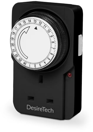 Desiretech Plug-in Timer Switch, 24 Hour Segment Timer, Light Plug Socket to Control Appliances Up to 3120W, For Home Security, Deters Burglars, Automatic On/Off, Ideal for Christmas Lights - Black
